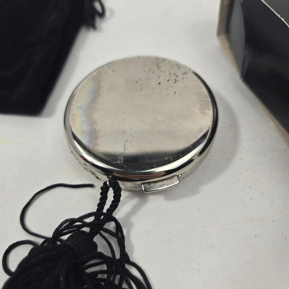 Debbie J Palmer Victorian Lace Silver Compact Mirror Box & Velvet Pouch